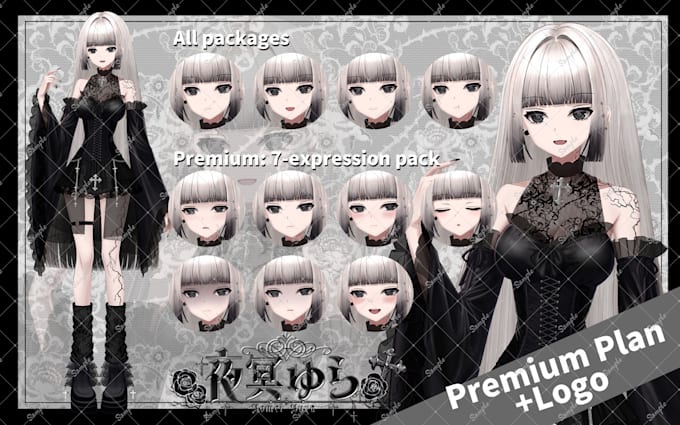 draw a full body vtuber character with expressions