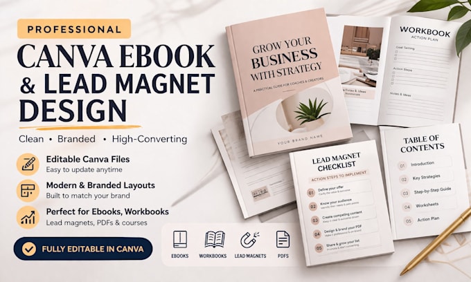 design editable canva lead magnet pdf, workbook, ebook design, digital planners
