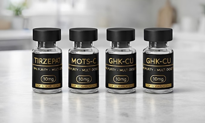design peptide vial label, sarms label spray supplement label with 3d mockup
