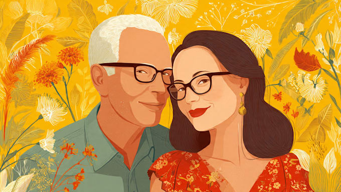 draw couple portrait for wedding illustration