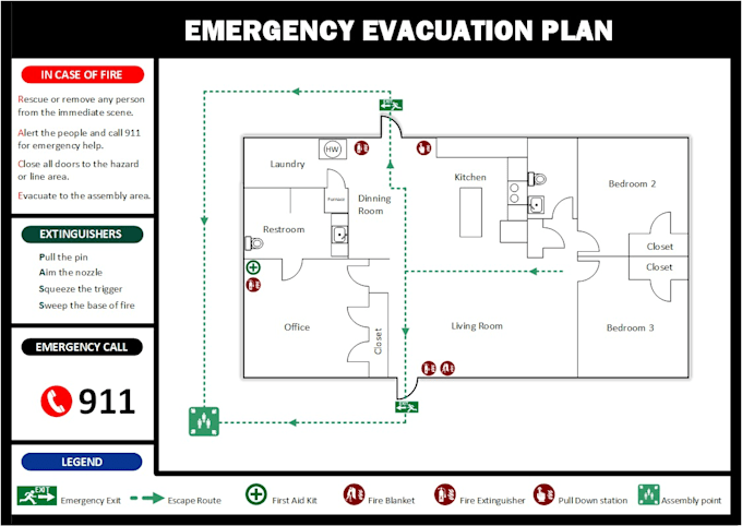 design emergency evacuation plan and fire escape map
