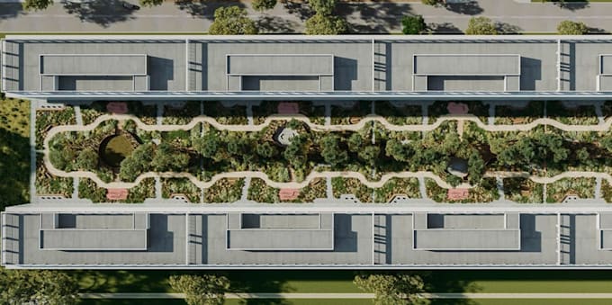 render 3d luxury apartment,mixed use development,landscape courtyard,balconies