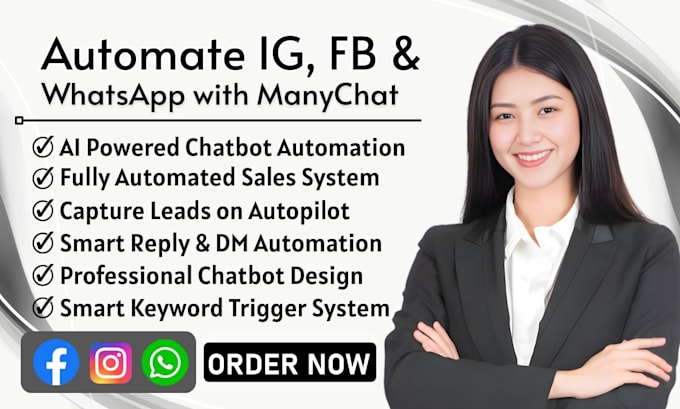 create manychat chatbot for instagram facebook whatsapp automation