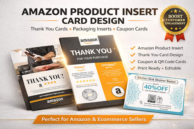 Design thank you card, amazon product insert card, packaging insert ...