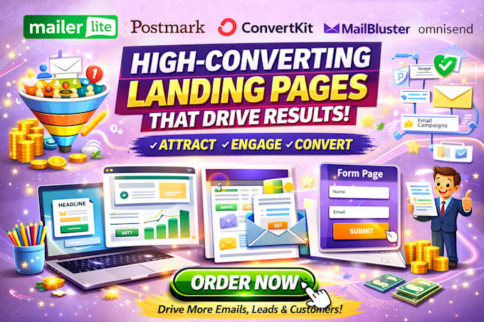 design mailerlite postmark convertkit mailbluster omnisend landing page setup