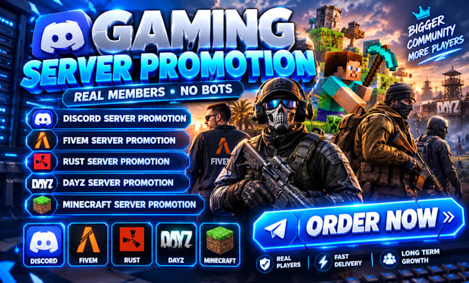 promote minecraft server promotion dayz, rust, fivem gaming server discord ads