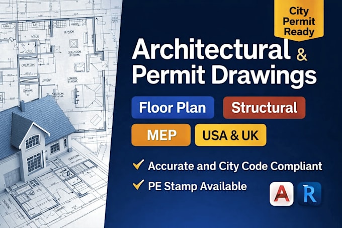 do architectural drawings, structural engineering drawing, mep for city permit