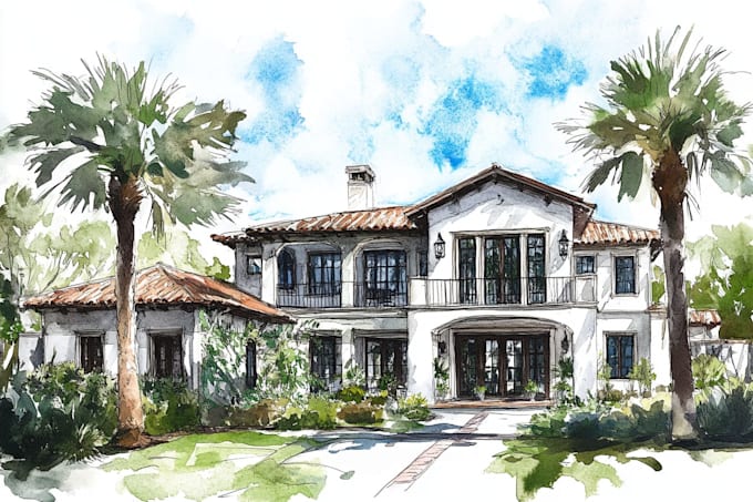 create a watercolor house illustration