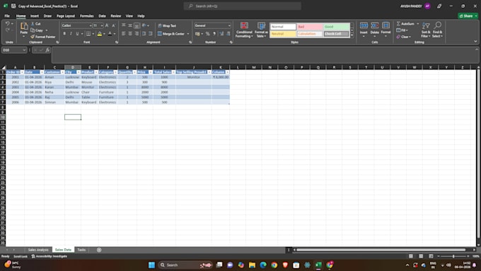 create excel sheets, charts and pivot tables