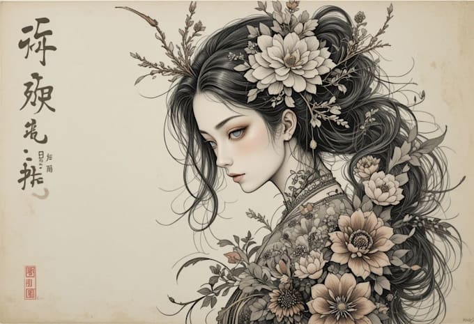 drawing a tattoo design in japanese style