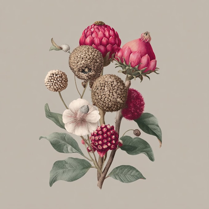 draw botanical flower illustration with color
