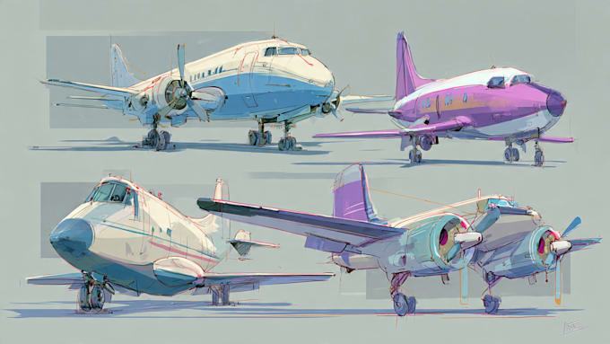 draw aircraft, airplane, helicopter into a vector cartoon