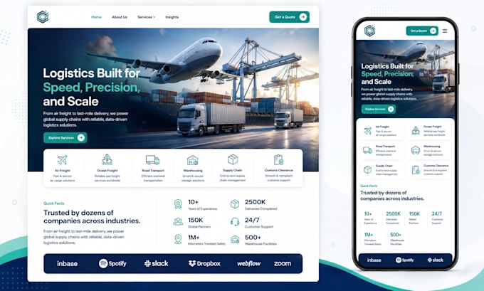 build modern logistics trucking freight moving company website