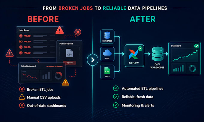 build and fix etl data pipelines for bigquery, snowflake and azure sql dashboard
