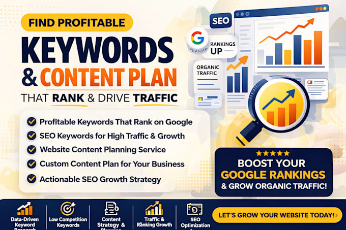 create seo growth strategy keywords content plan profitable website on google