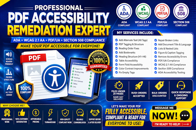 fix wcag, ada, 508,eaa, accessibility issues in your PDF remediate PDF