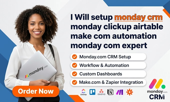 setup monday crm monday clickup airtable make com automation monday com expert