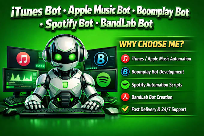 build itunes bot, apple music bot, boomplay bot, spotify bot, bandlab bot