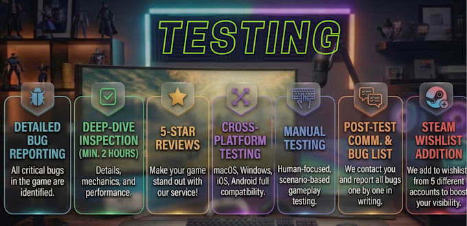 professionally test and feedback your steam or mobile game