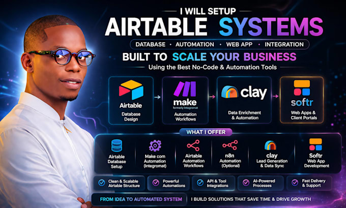 setup airtable database airtable make com automation clay airtable softr webapp