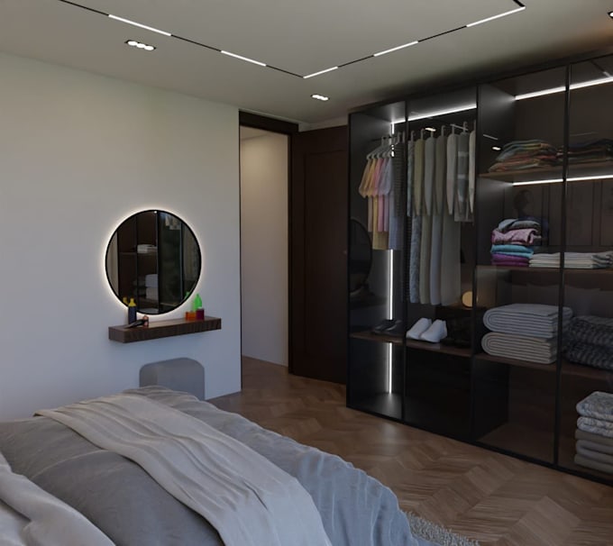 design realistic 3d cgi interior for bedroom bathroom and kitchen