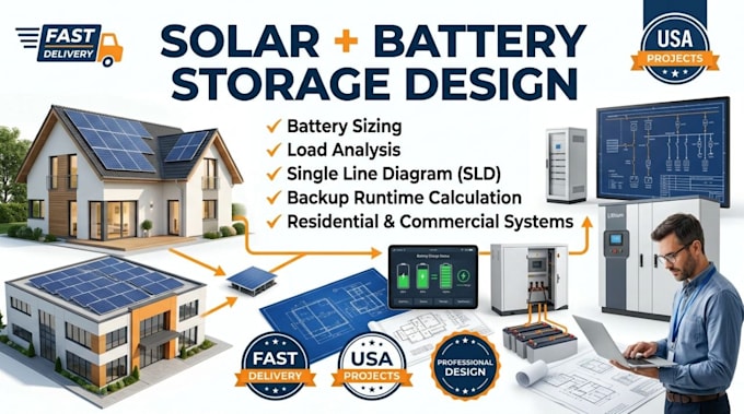 design solar battery storage system, load analysis and sld