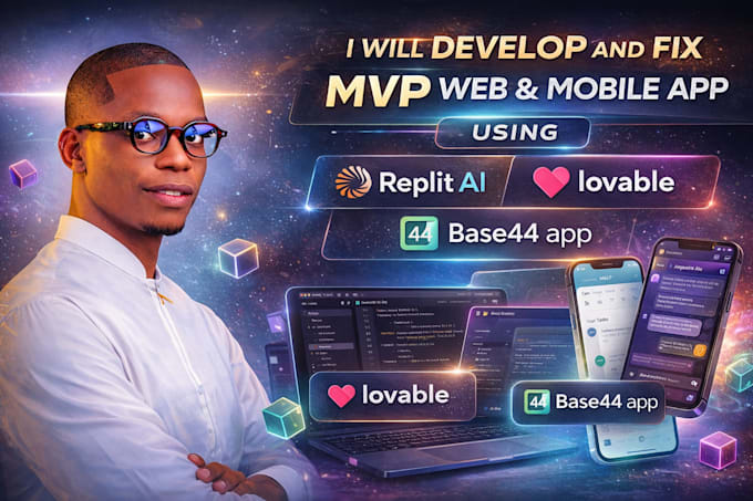 develop and fix mvp web and mobile app using replit ai, lovable, base44 app