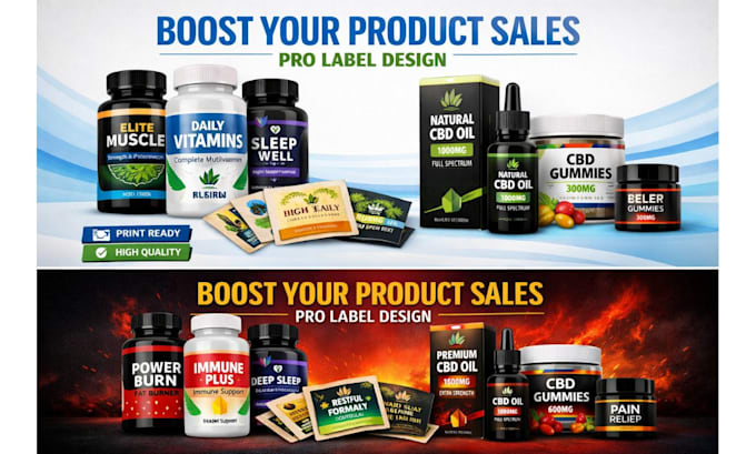design supplement label packaging, product label, cbd label, bottle label design