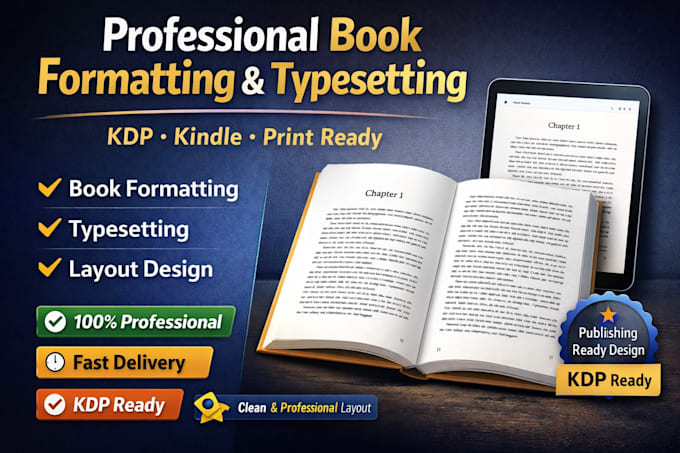 do professional book typesetting, formatting and layout for KDP