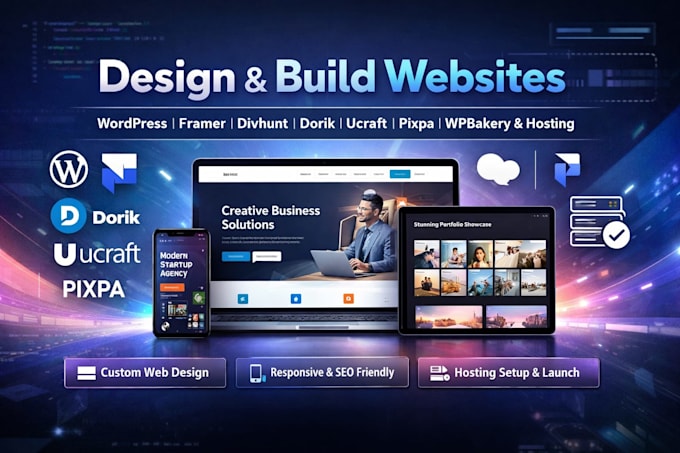 build wordpress divhunt dorik ucraft pixpa wpbakery hosting  framer website