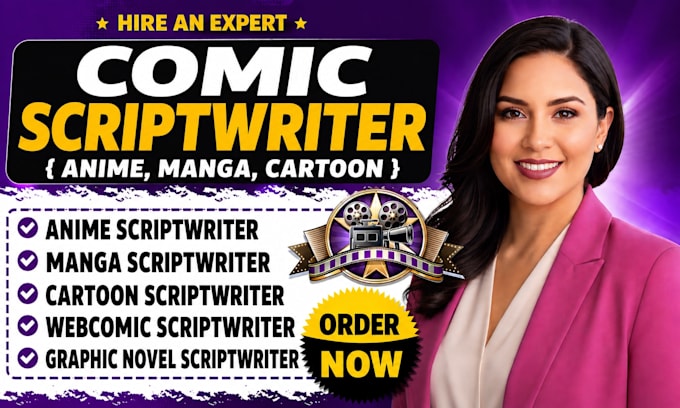 write an anime script, manga script, webtoon, comic or cartoon script episodes