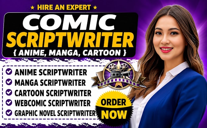 write an anime script, manga script, webtoon, comic or cartoon script episodes