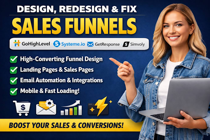 design redesign fix sales funnel on gohighlevel systeme io getresponse simvoly