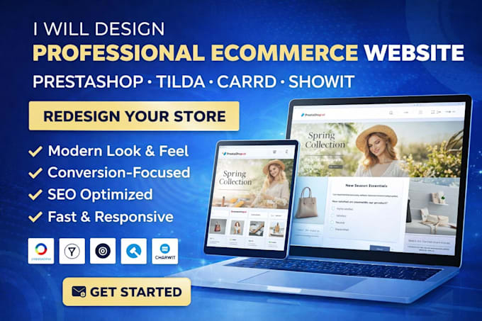 design prestashop tilda carrd showit ecommerce store redesign prestashop website