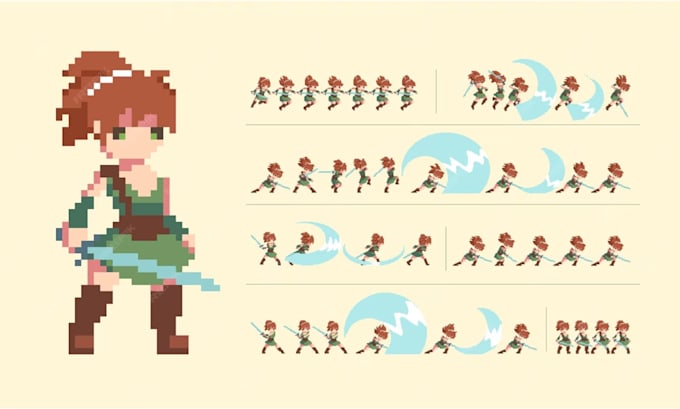 create pixel art character sprite sheet 8bit i6bit direction sprite animation