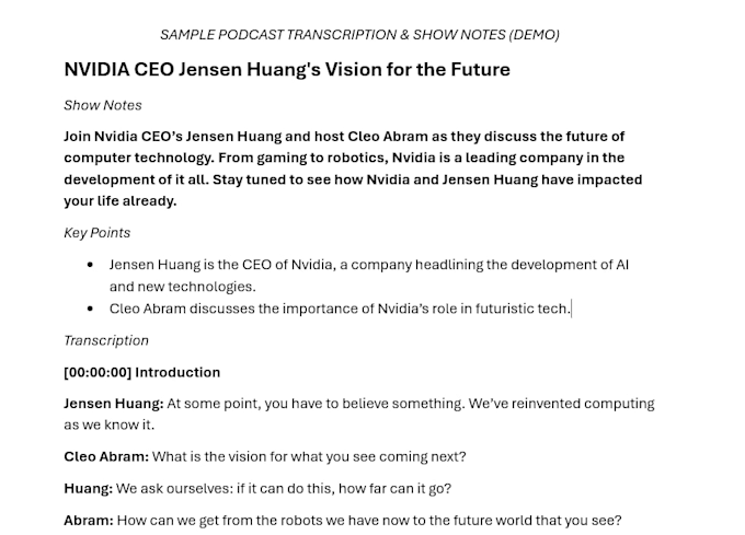 transcribe your podcast episode audio to text fast