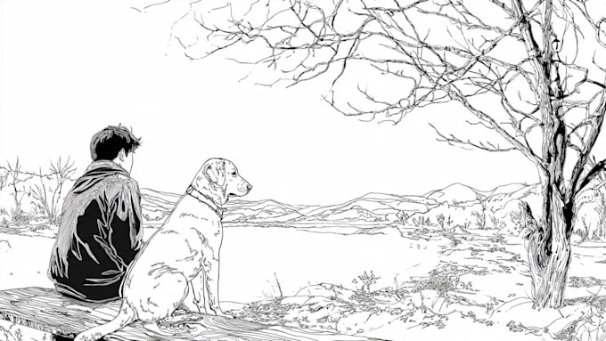 create custom black and white line art illustration
