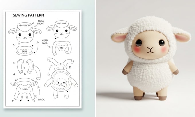 create sewing pattern for plush toy production stuffed animal toy tech pack oc