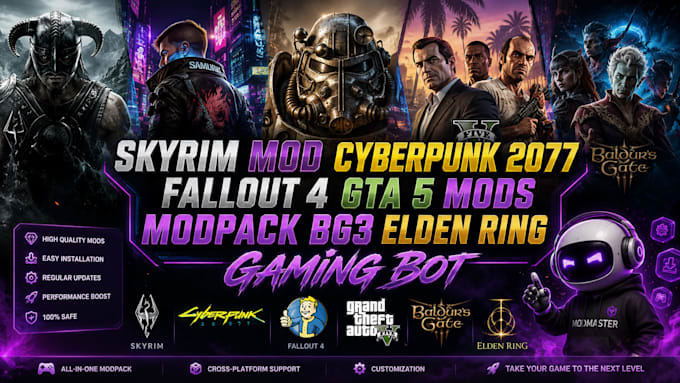 skyrim mod cyberpunk 2077 fallout 4 gta 5 mods modpack bg3 elden ring gaming bot