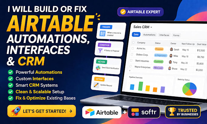build or fix airtable automations, interfaces, and CRM as your airtable expert