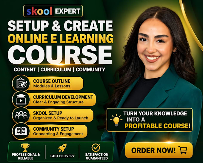 setup and create online elearning course content curriculum for skool community