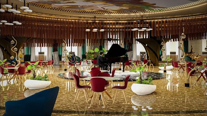 Luxury 3d hotel lobby interior design,opulent lounge, restaurant ...