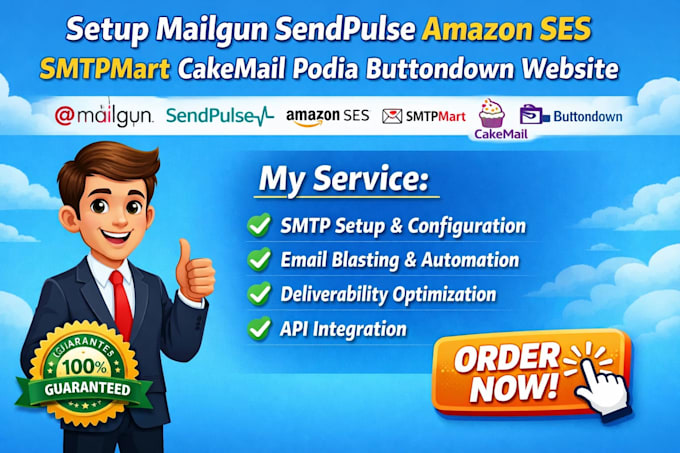 setup mailgun sendpluse amazon ses smtpmart cakemail podia buttondown website
