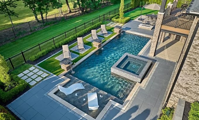 do realistic pool design backyard patio 3d render pool landscape design