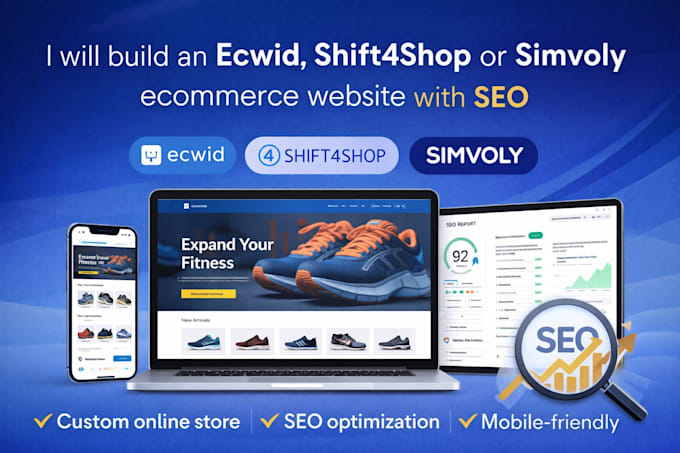 build an ecwid shift4shop or simvoly sellvia  ecommerce website with SEO