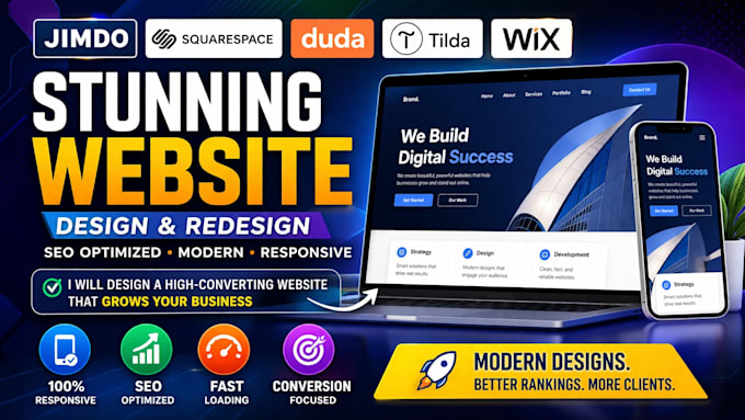 design a stunning seo optimized website using jimdo squarespace duda tilda wix