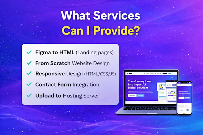 modern responsive website HTML CSS js with figma to HTML conversion