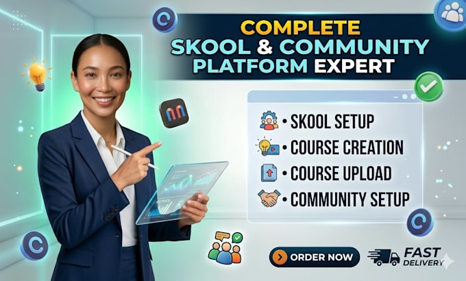 setup skool community, circle community, courses, automation and management