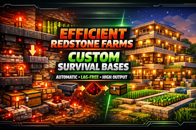 build efficient minecraft redstone farms, survival bases and automatic systems