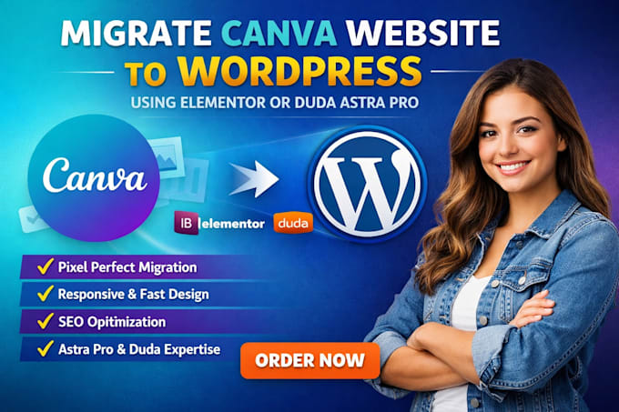 migrate canva website migration to wordpress using elementor or duda astra pro